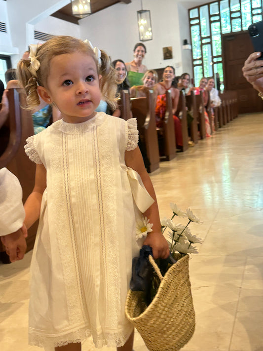 Beige Batiste Cotton Mantilla Dress 400