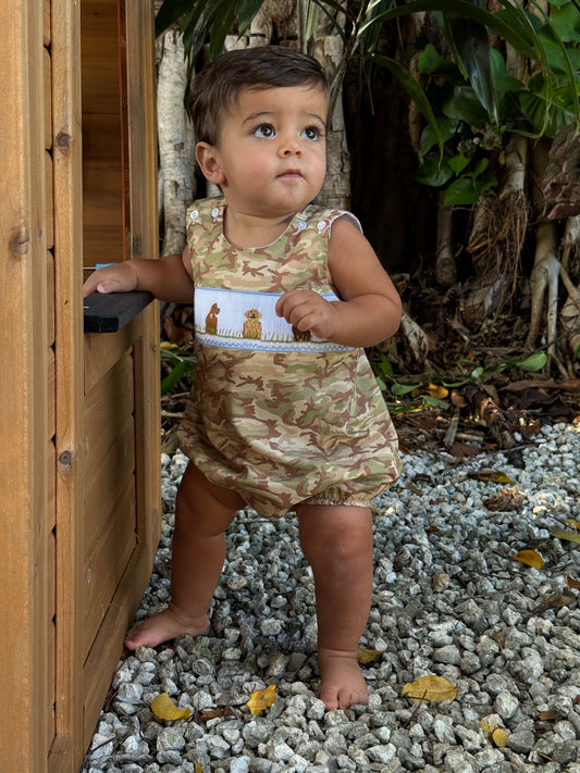 SS-01-25-1 Camo Dog Smocked Bubble