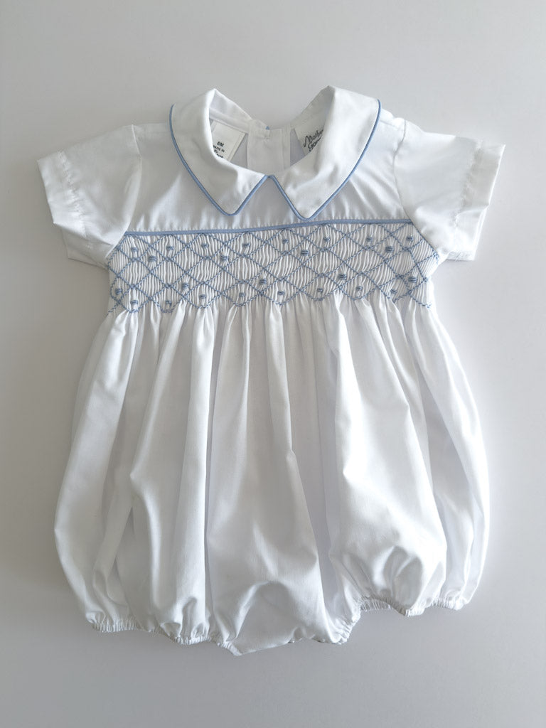 FH01-25-3 White/Blue Smocked Bubble