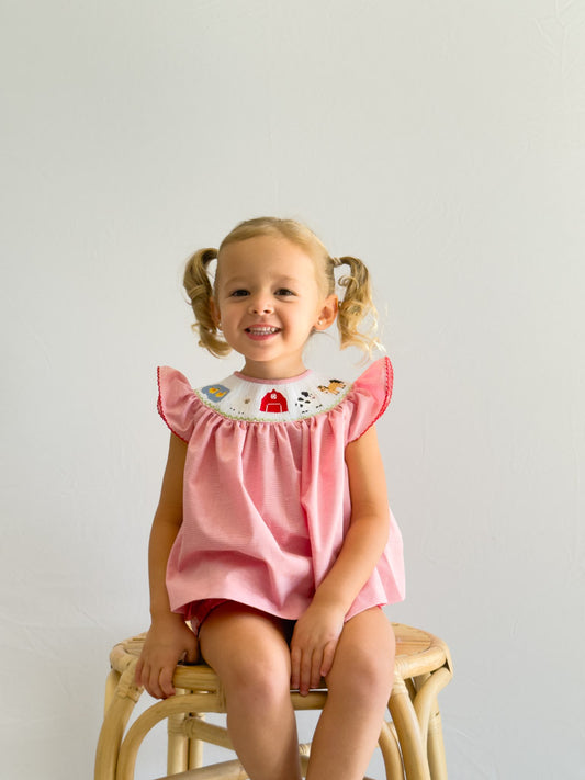 FH03-25-2 Red Stripe Farm Bishop Bloomers Set