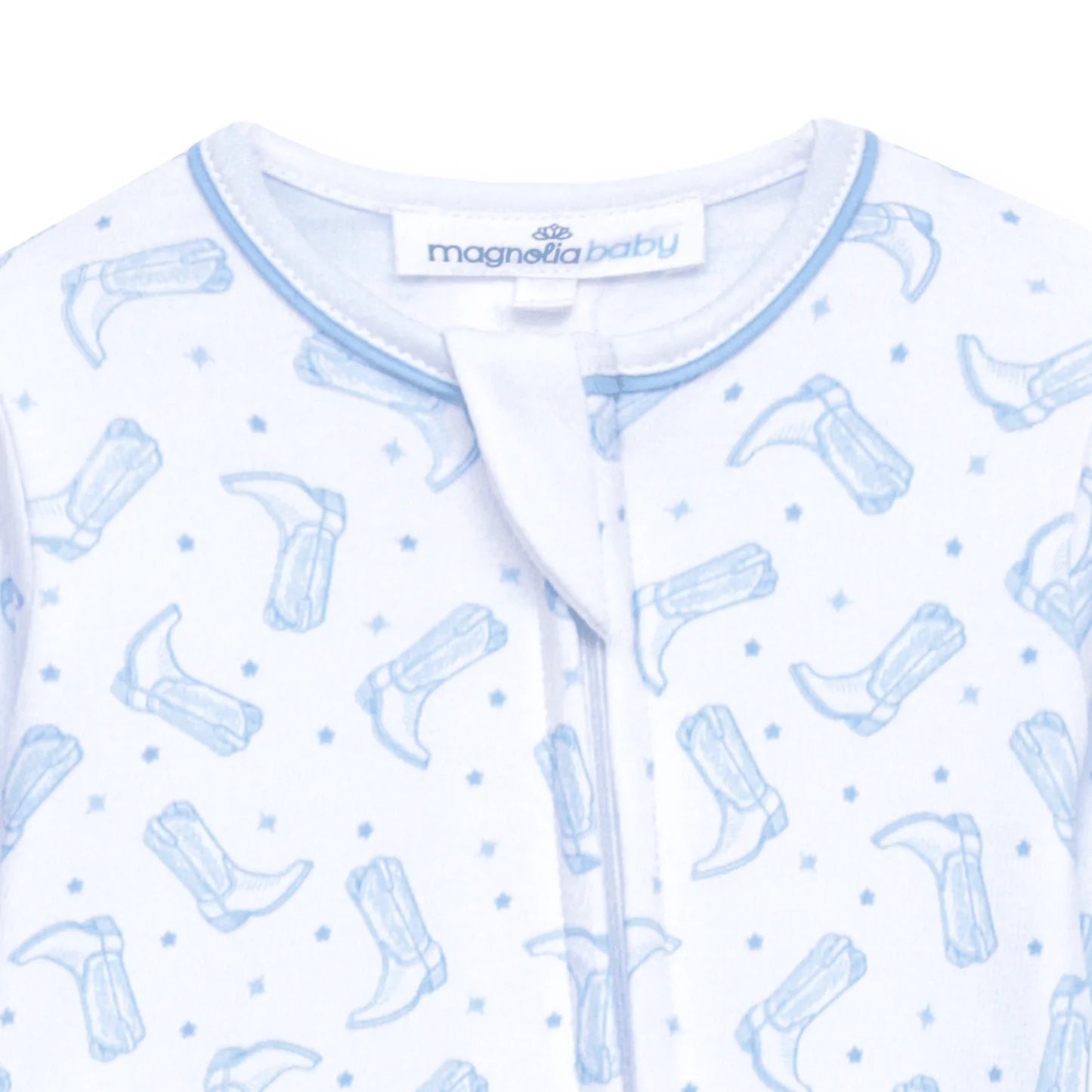 Light Blue Darling Cowboy Boots Zip Footie