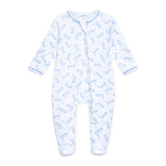Light Blue Darling Cowboy Boots Zip Footie