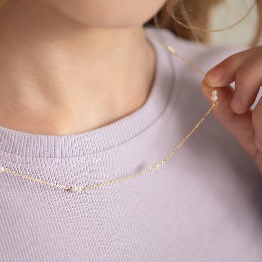 14K Gold Double 3mm Freshwater Cultured Pearl 16" Necklace
