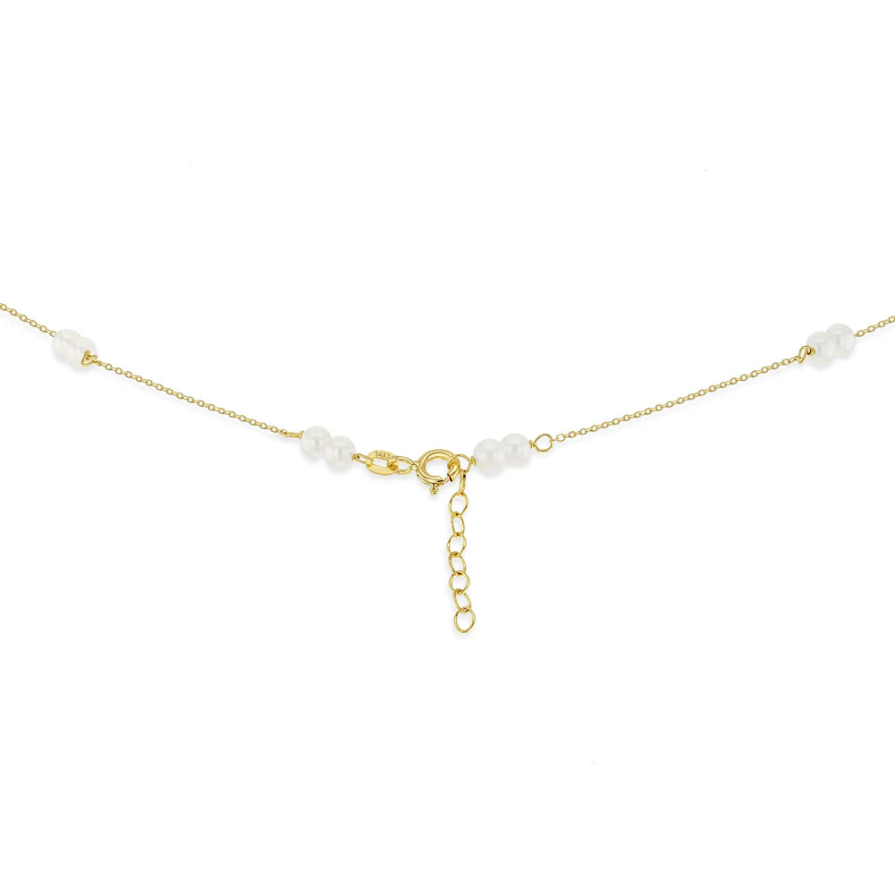 14K Gold Double 3mm Freshwater Cultured Pearl 16" Necklace