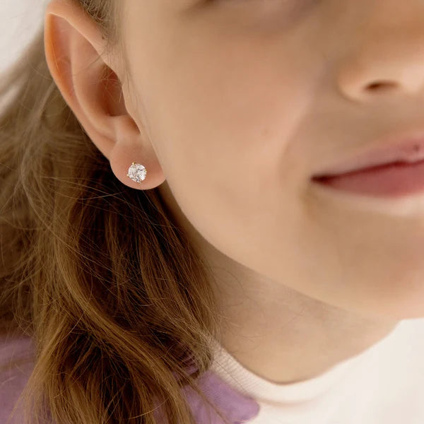 Prong Set Stone Gold Plated Earrings