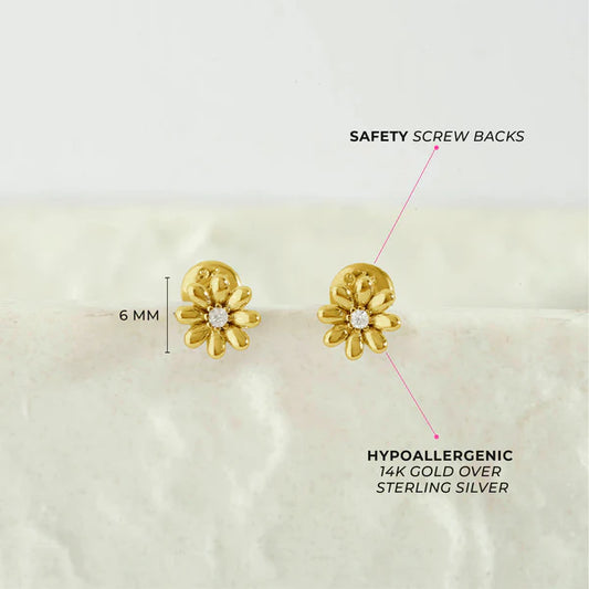 Puffed Blossom Flower Plated Girl Earrings