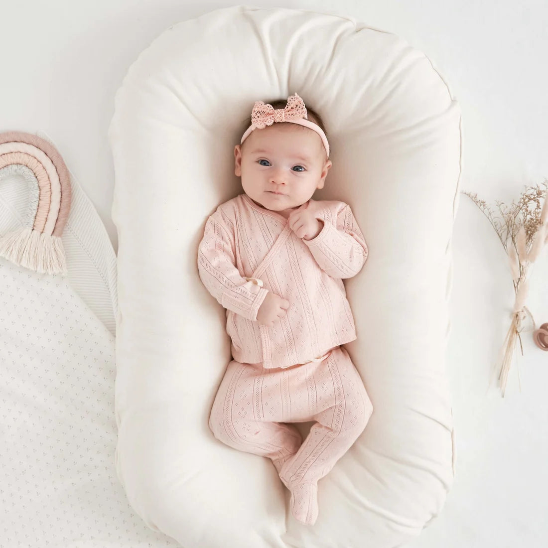 Pale Pink Organic Cotton Pointelle Layette 3 Pc Gift Set