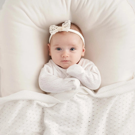 White Organic Cotton Pointelle Layette 3 Pc Gift Set