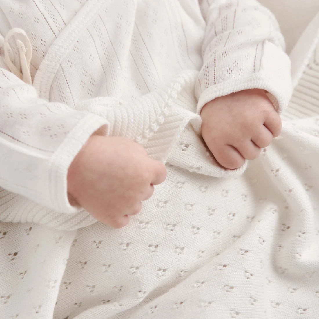 White Organic Cotton Pointelle Layette 3 Pc Gift Set