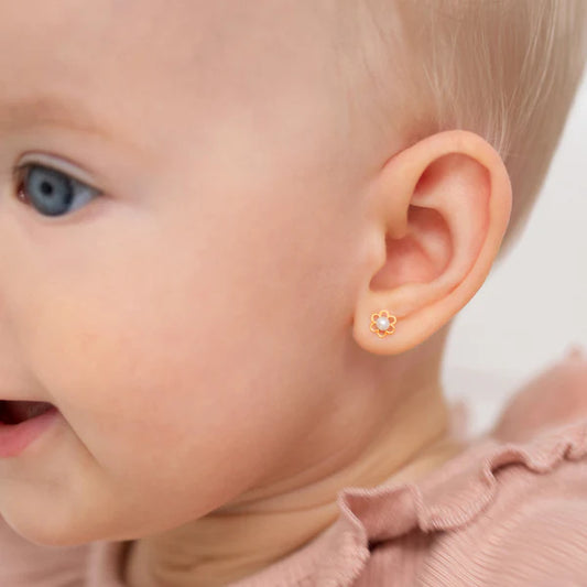 14k Freshwater Pearl Flower Girls Earrings