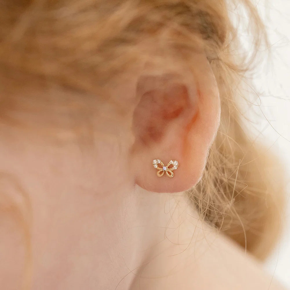 14K Gold Jeweled Fluttering Butterfly Earrings
