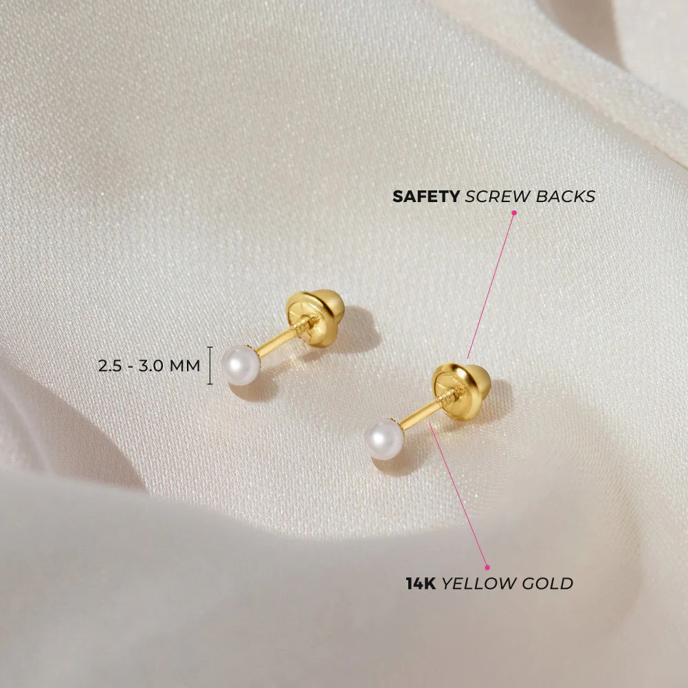 14K Gold Classic Cultured Pearl Earrings 2.5-3mm