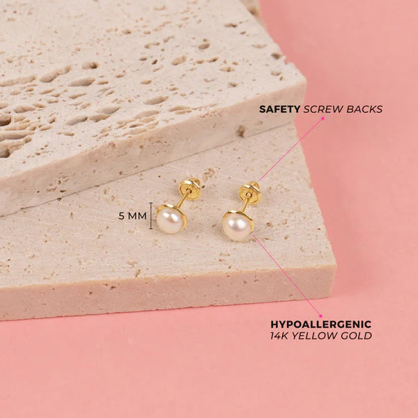 14K Gold Freshwater Pearl 6mm Earring