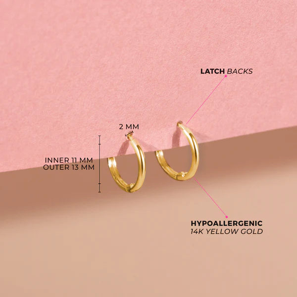 14K Gold Small Hoop Earrings 11mm