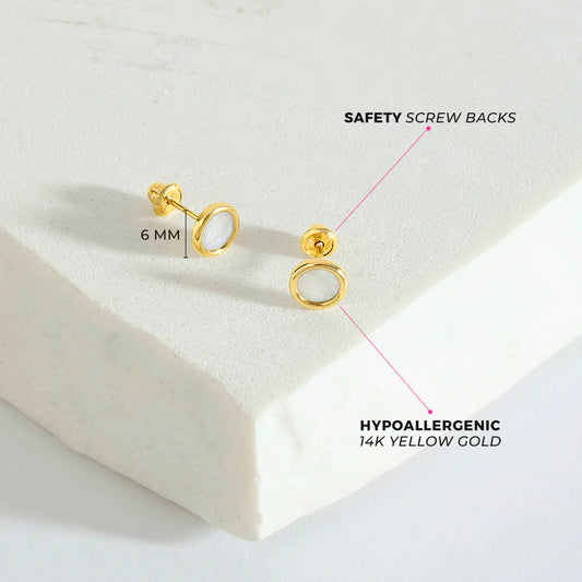 14K Gold Mother of Pearl Bezel Earrings