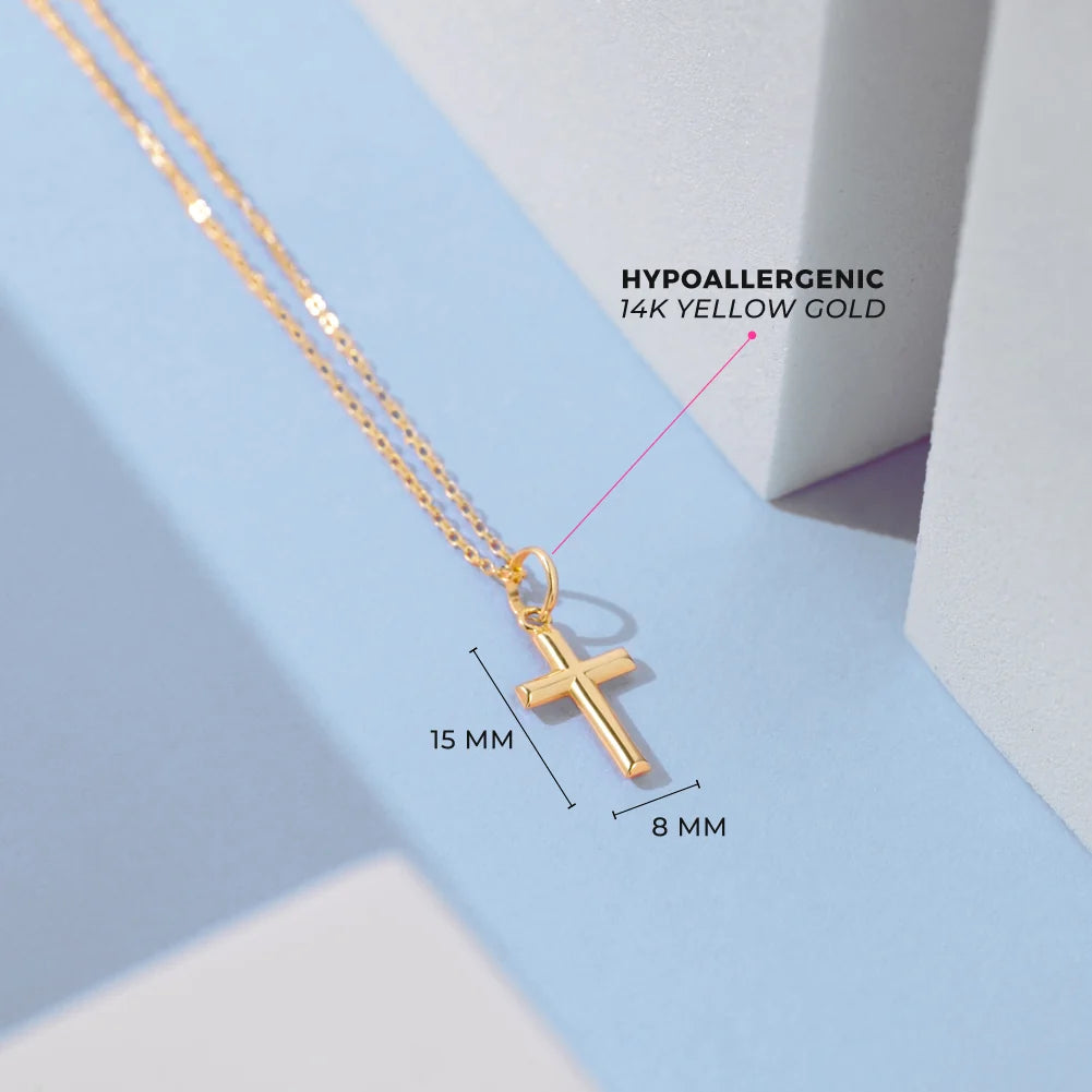 14K Gold Stick Cross Necklace