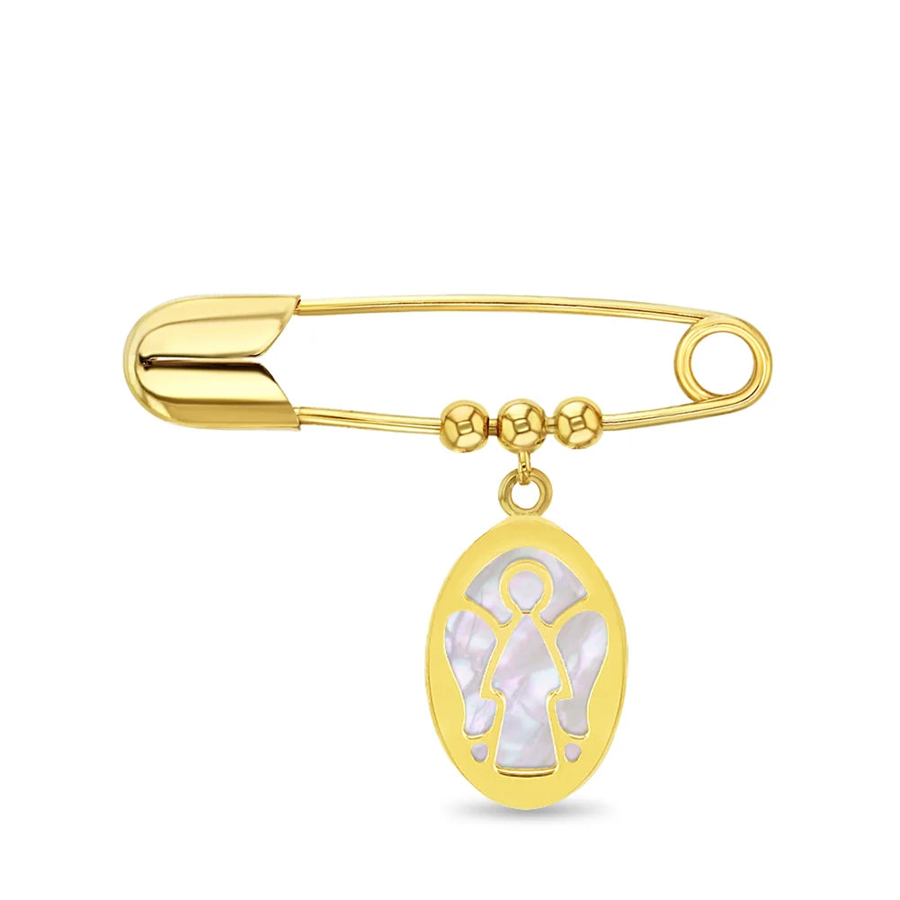14K Gold Angel Outline Safety Pin Brooch