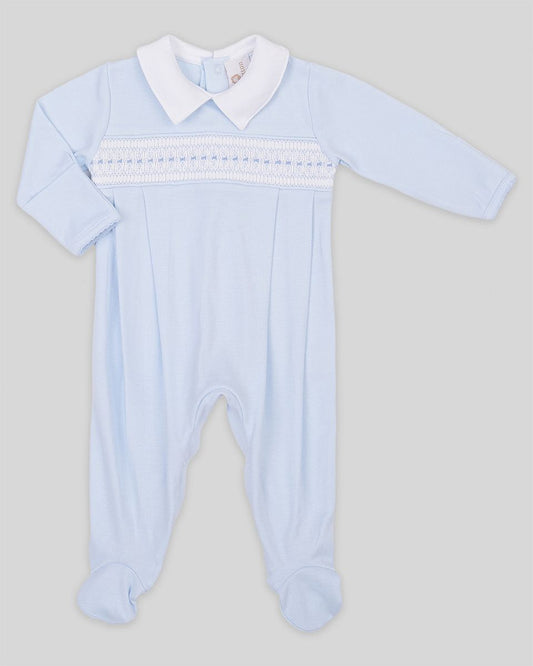 Blue Renzi HandSmocked Footie Romper