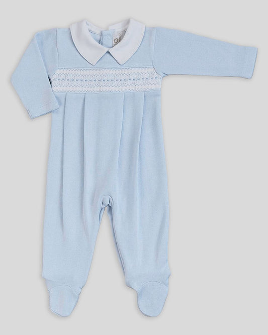 Blue Renzi HandSmocked Footie Romper