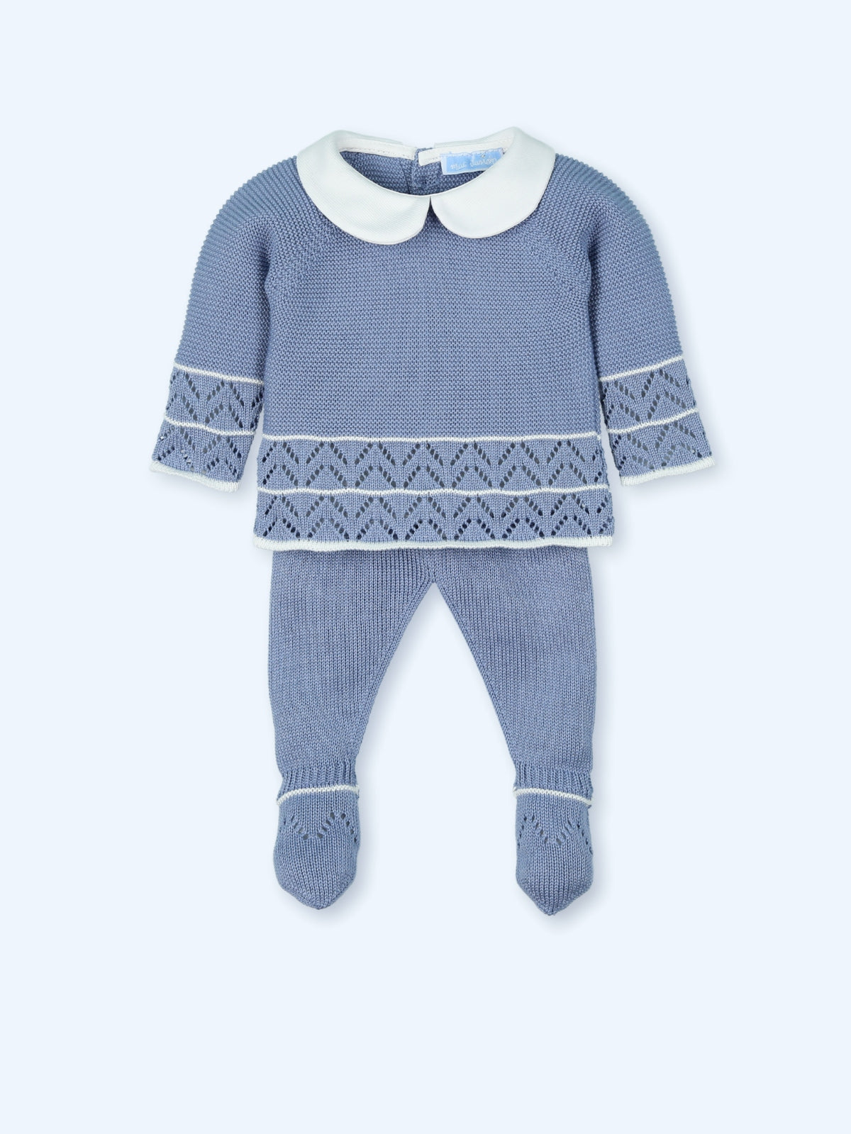 Provenza Blue Knit Baby Set w/ Peter Pan Collar 0011