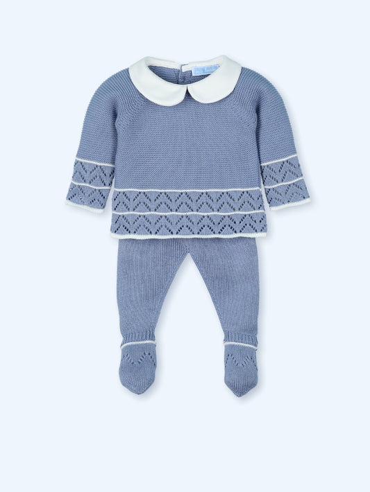 Provenza Blue Knit Baby Set w/ Peter Pan Collar 0011