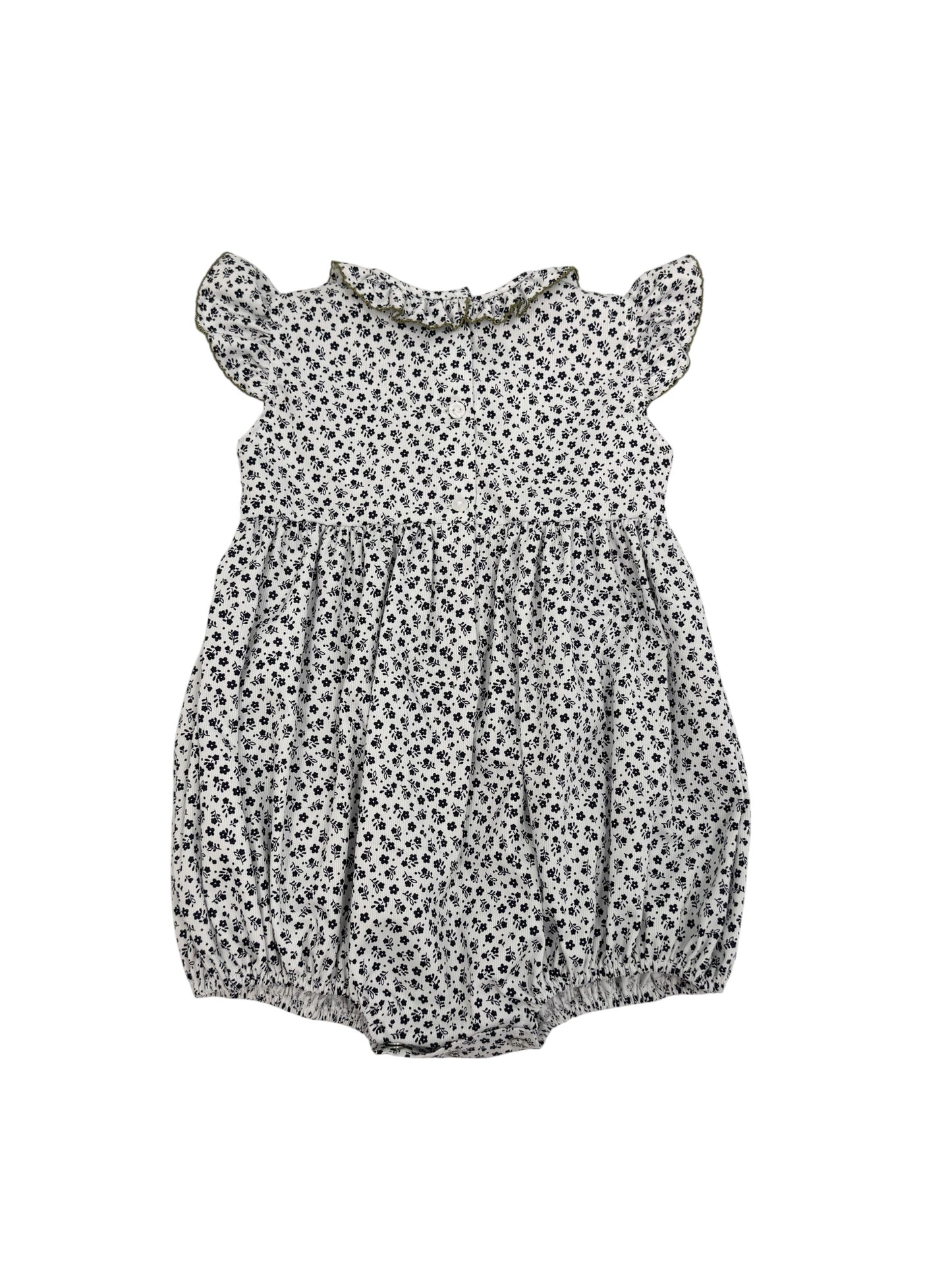 Navy Posies Smocked Romper