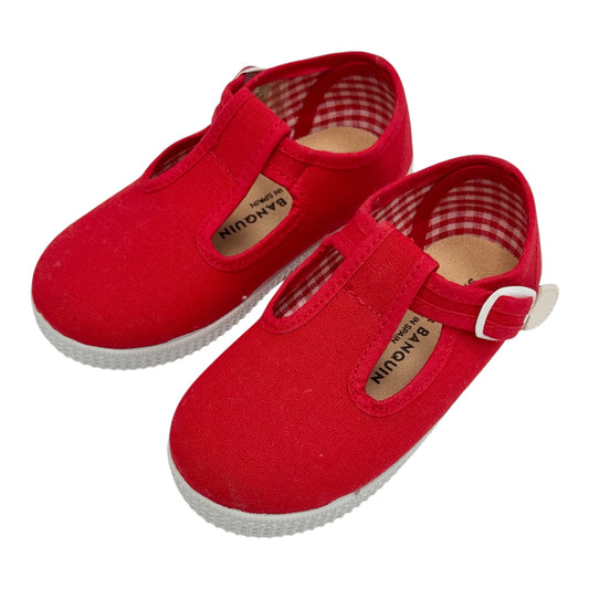Red T-Strap Canvas Sneaker