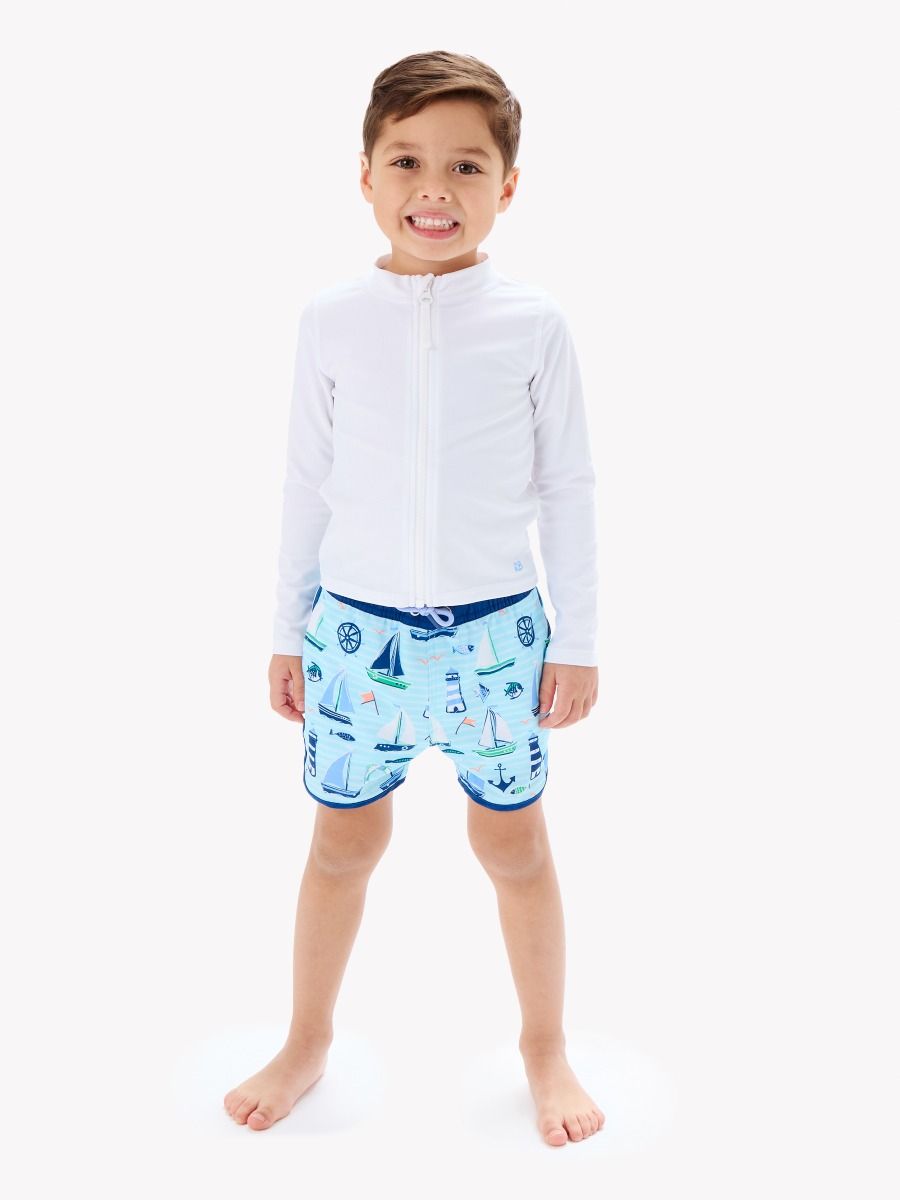 Blue Sweet Sails Performance Swim Trunks