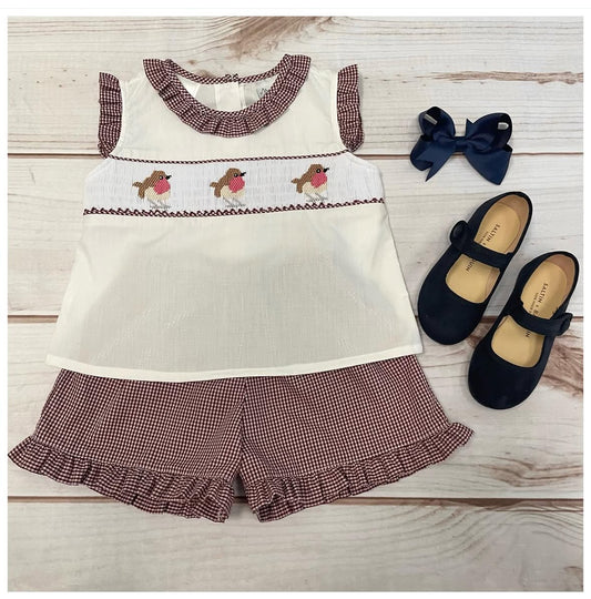F0622-1 Cranberry Bird Shorts Set 6