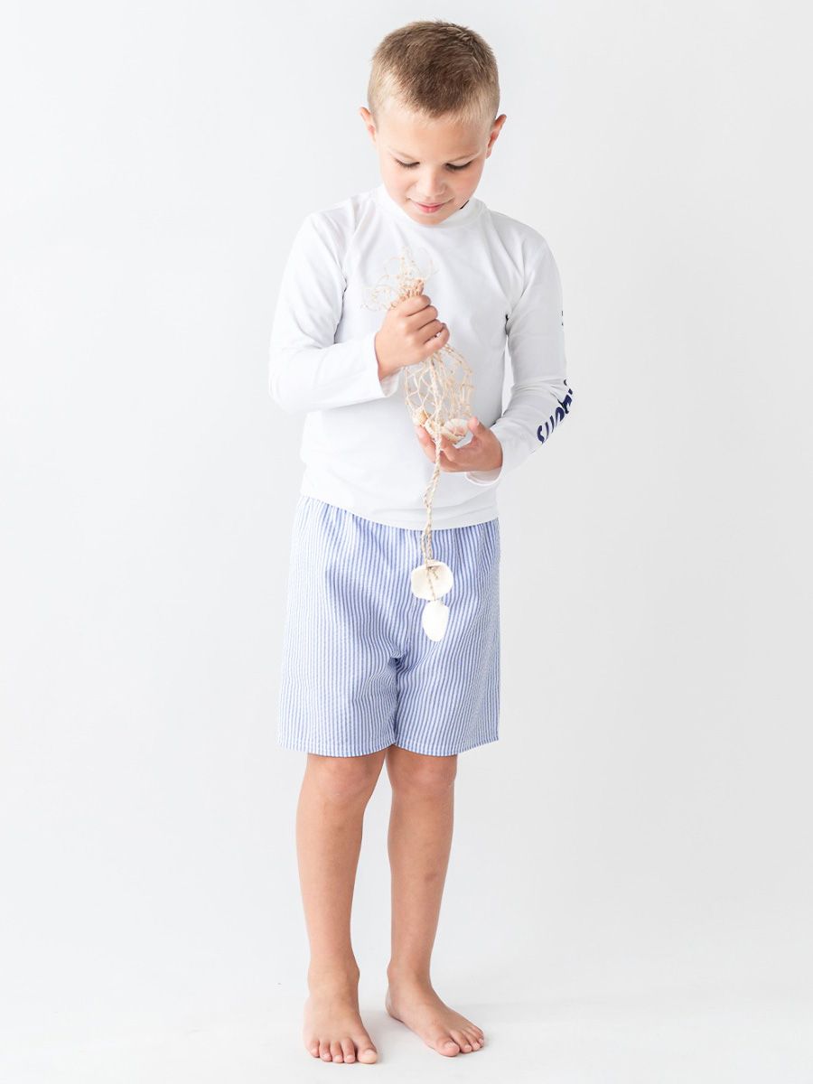 Periwnkle Blue Seersucker Swim Trunks