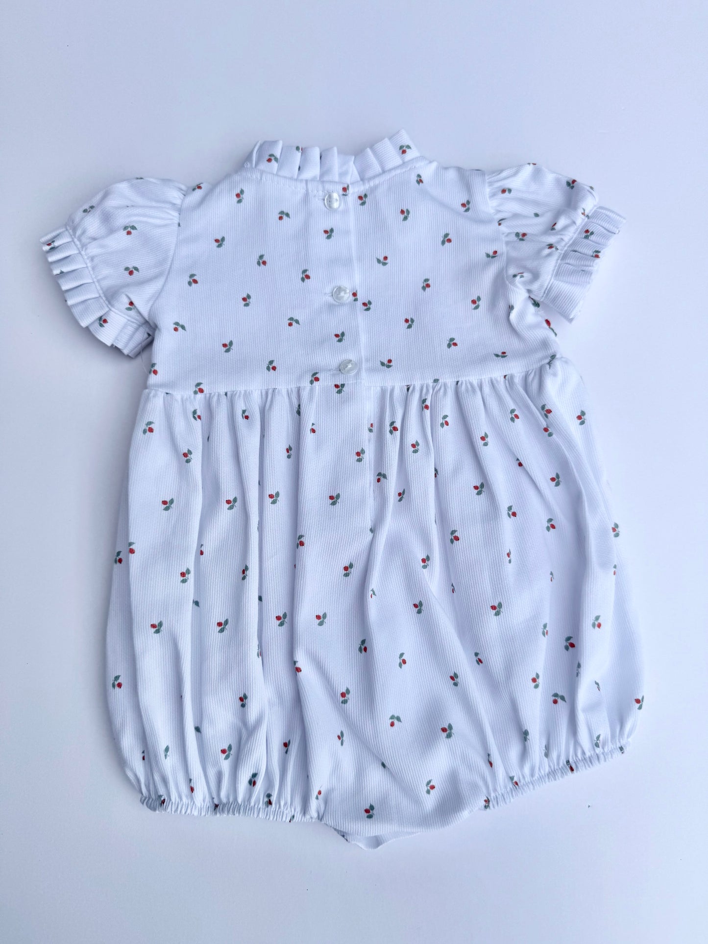 F14-25-2 White and Red Flower Smocked Romper