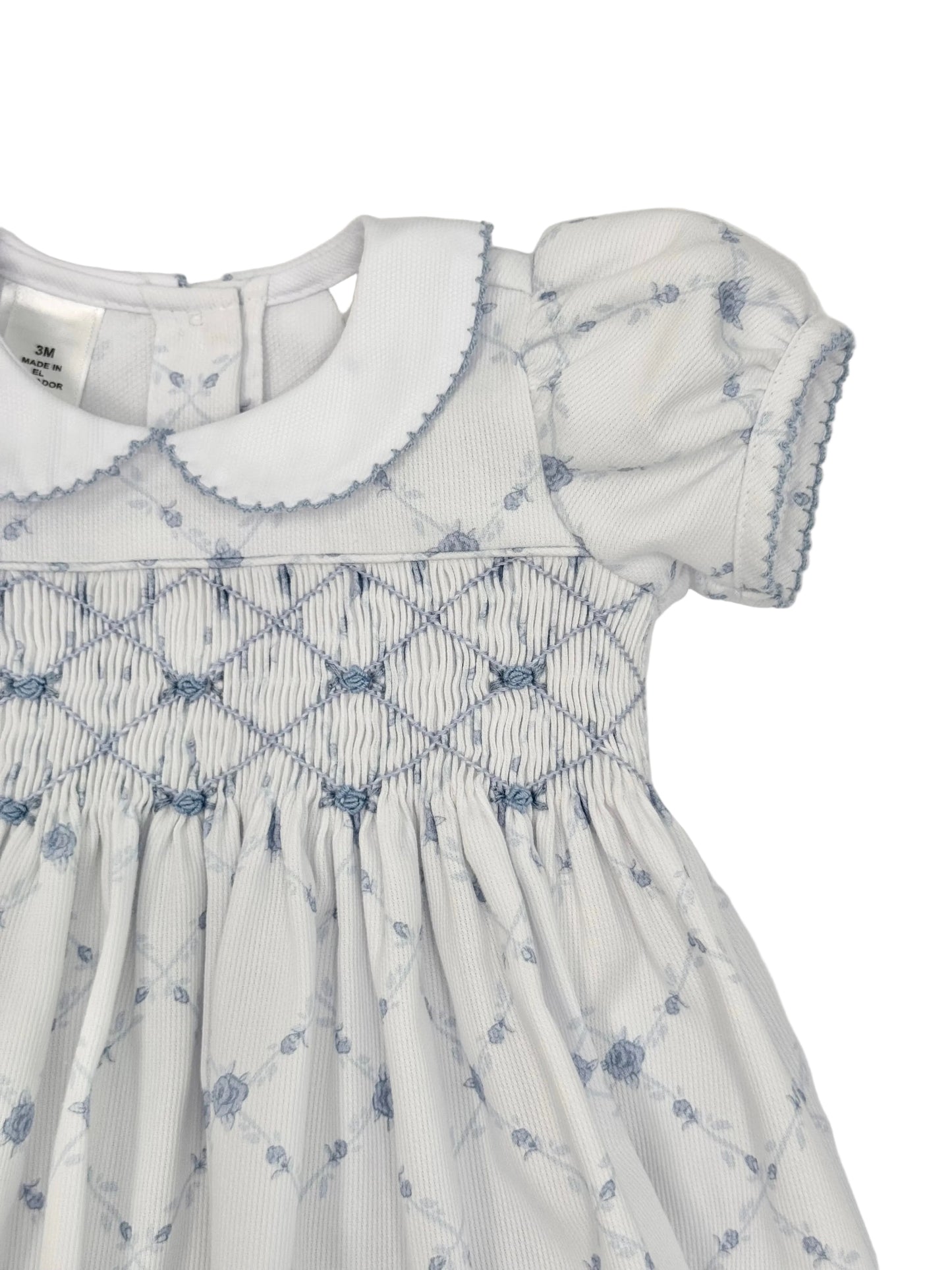 French Blue Lattice Smocked Dress & Bloomers