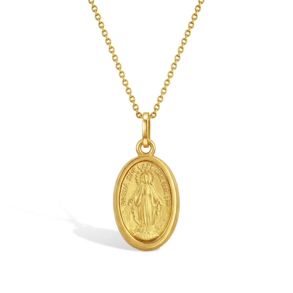 Miraculous Virgin Mary Gold Plated Medal Necklace