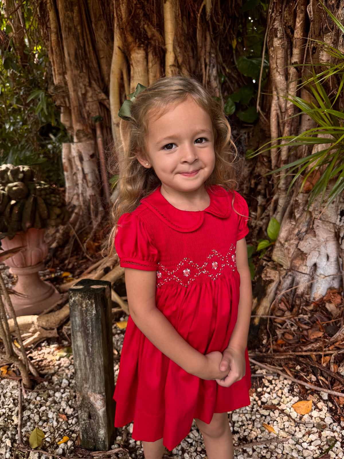 Red Pique Millefleurs Smocked Dress