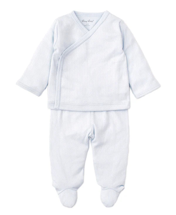 2 pc Kissy Pointelle Cross Tee/Pant Set - Light Blue