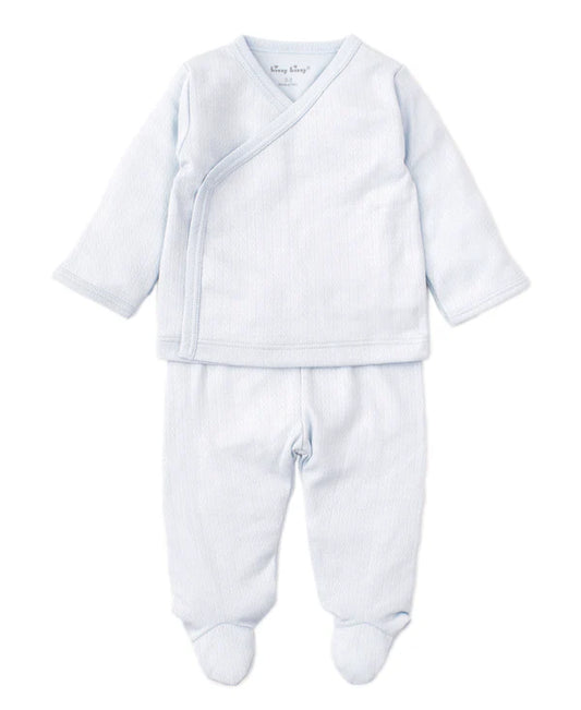 2 pc Kissy Pointelle Cross Tee/Pant Set - Light Blue