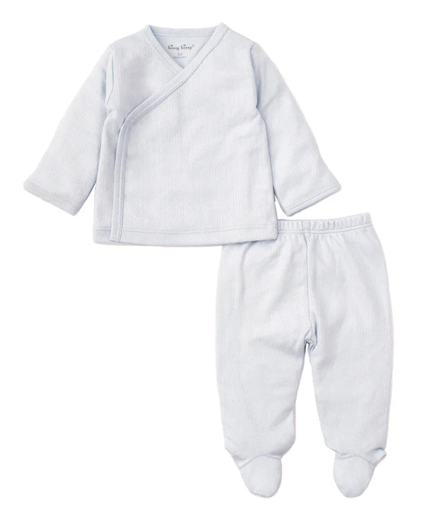 2 pc Kissy Pointelle Cross Tee/Pant Set - Light Blue