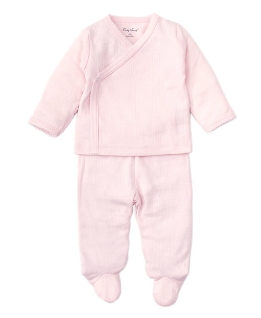 2 pc Kissy Pointelle Cross Tee/Pant Set - Pink