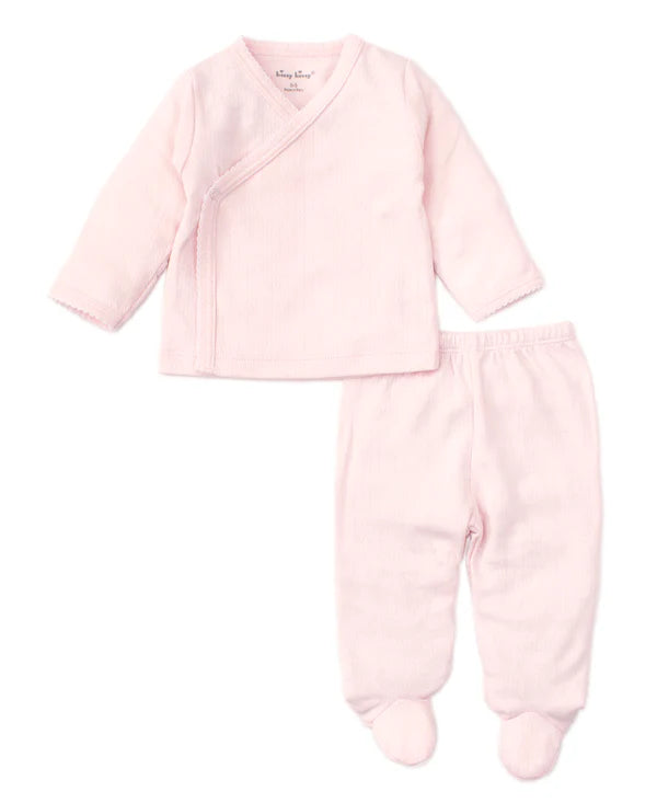 2 pc Kissy Pointelle Cross Tee/Pant Set - Pink