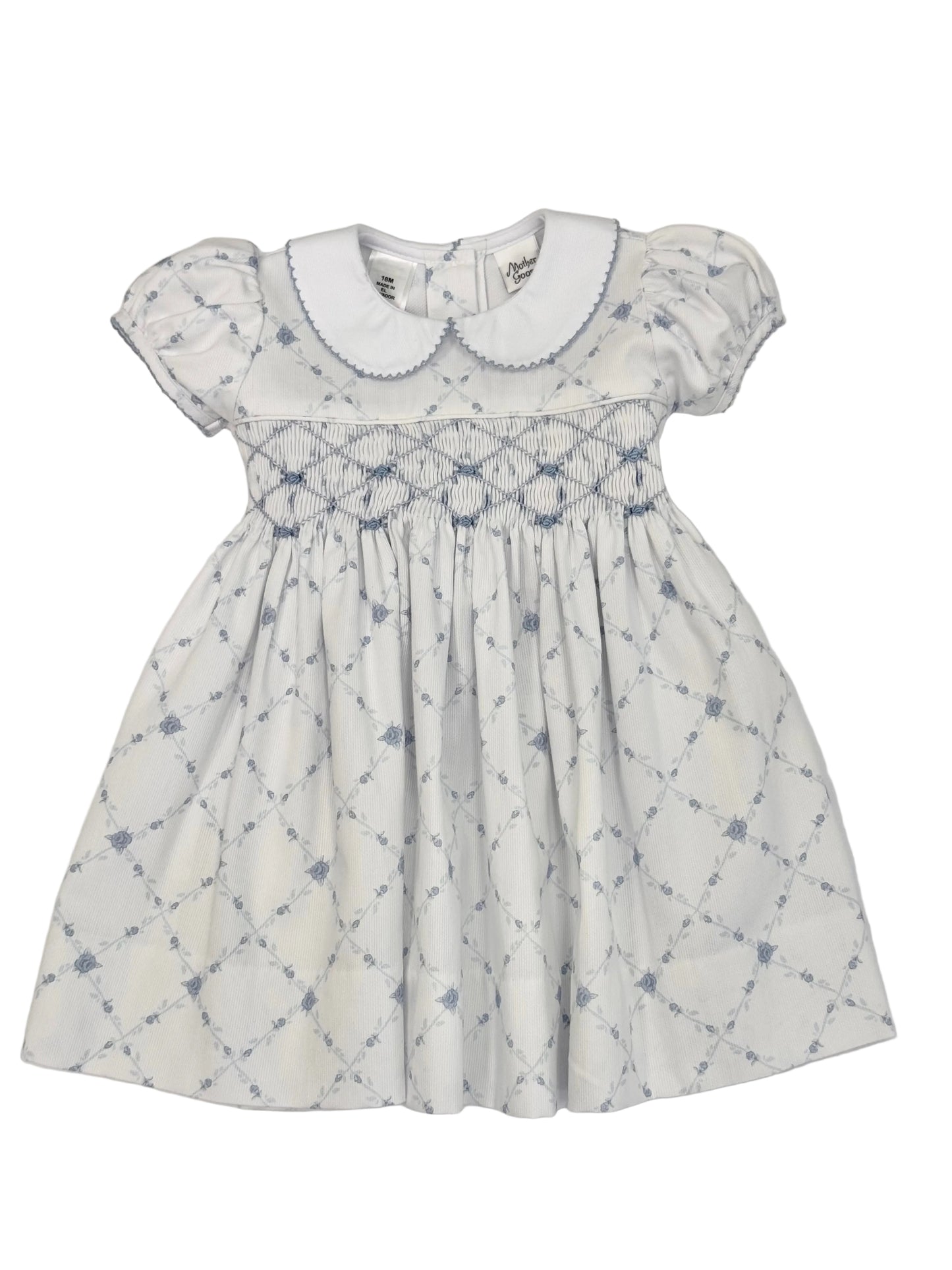 French Blue Lattice Smocked Dress