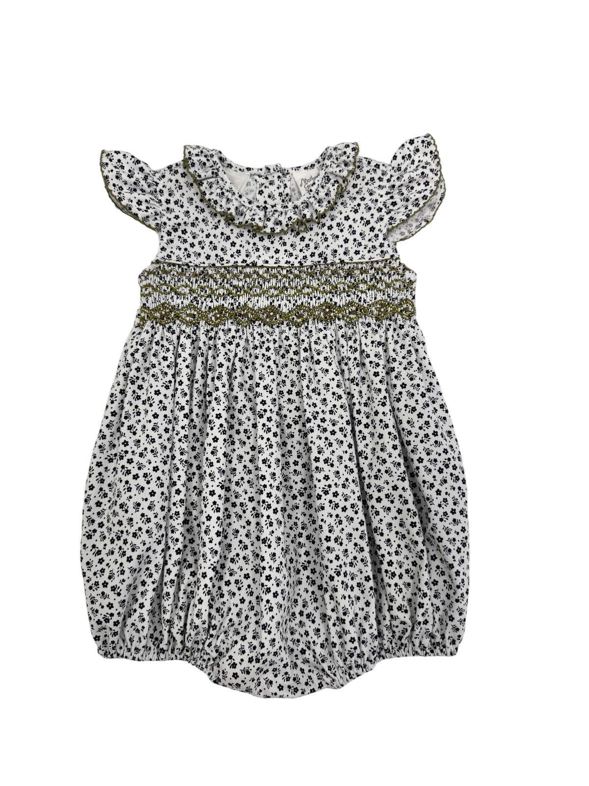 Navy Posies Smocked Romper