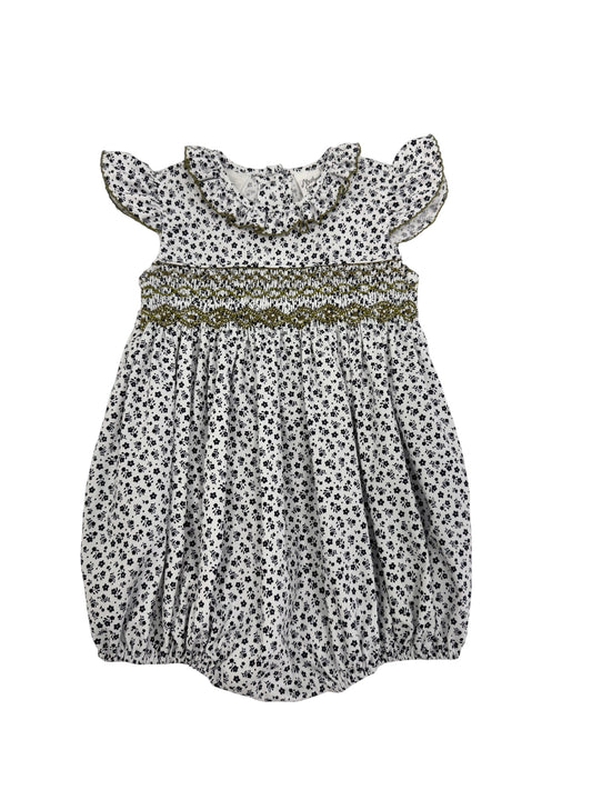 Navy Posies Smocked Romper