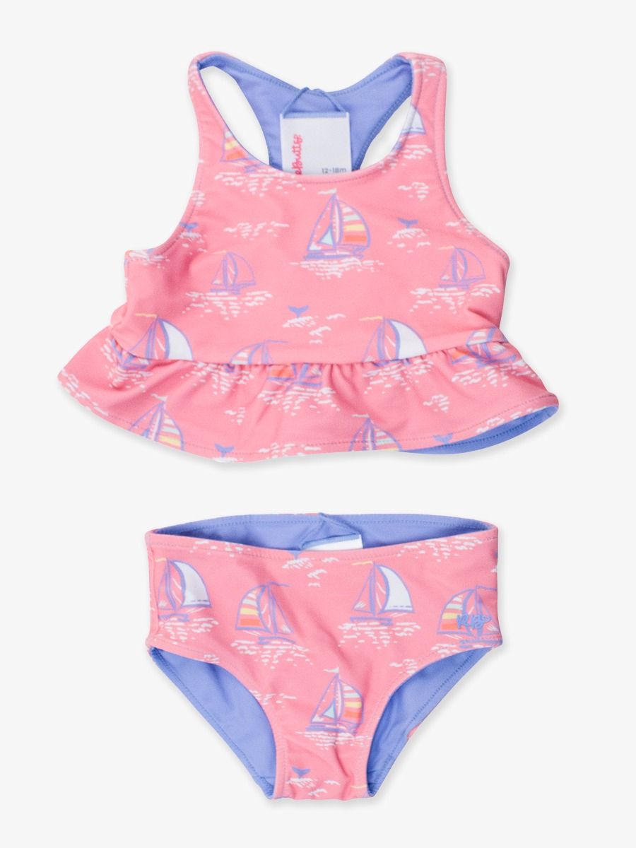 Pink Seas the Day Reversible Peplum Tankini