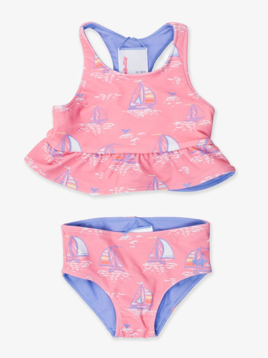 Pink Seas the Day Reversible Peplum Tankini