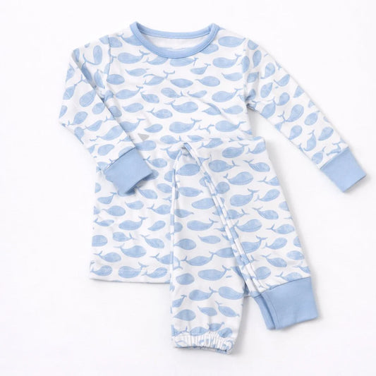 Azure Whales Long Pajamas Light Blue