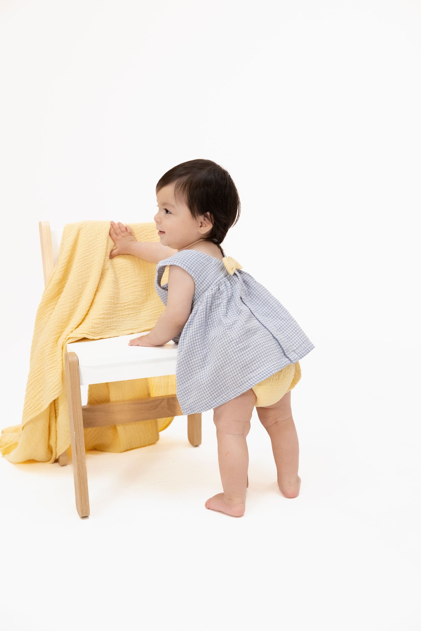 Micro Gingham Blue Blizzard - Dress with Bow and Bloomer