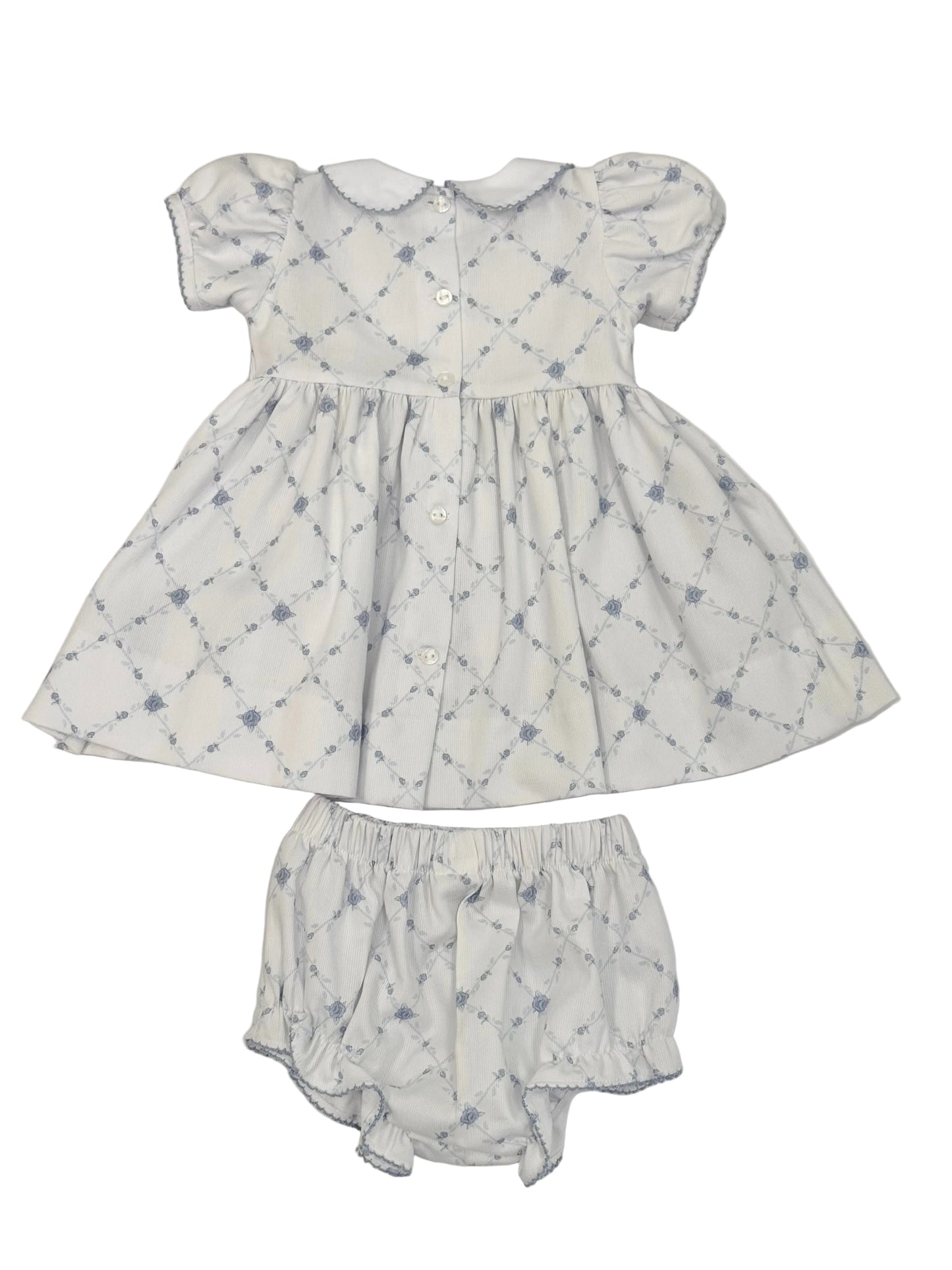 French Blue Lattice Smocked Dress & Bloomers