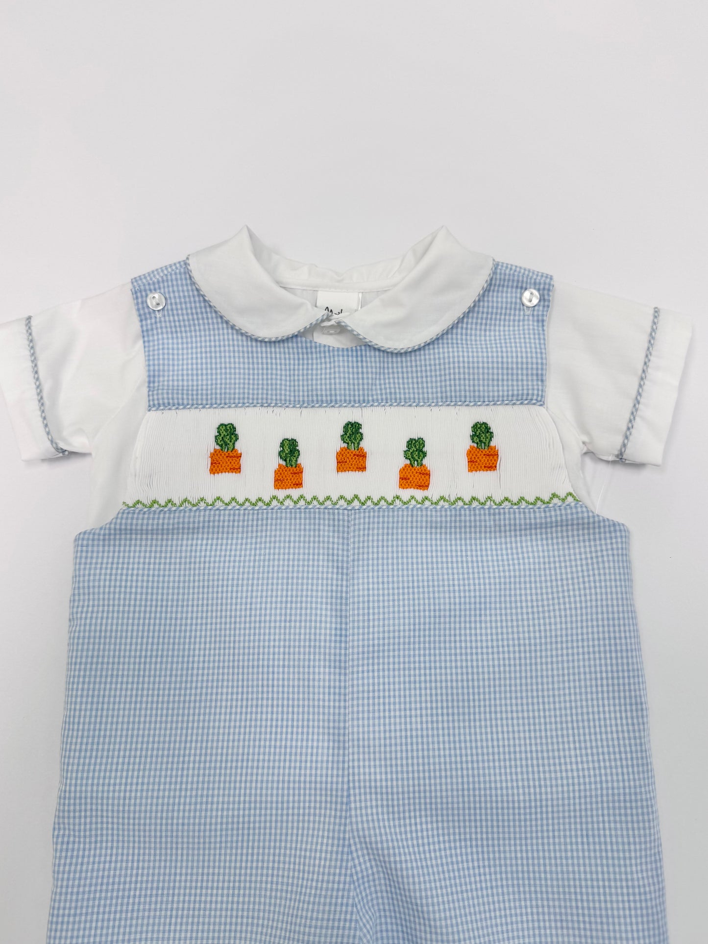 Blue Gingham Carrots Smocked Overall