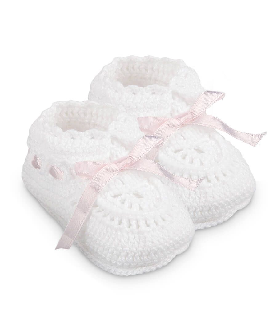 Pink Crochet Ribbon Bootie