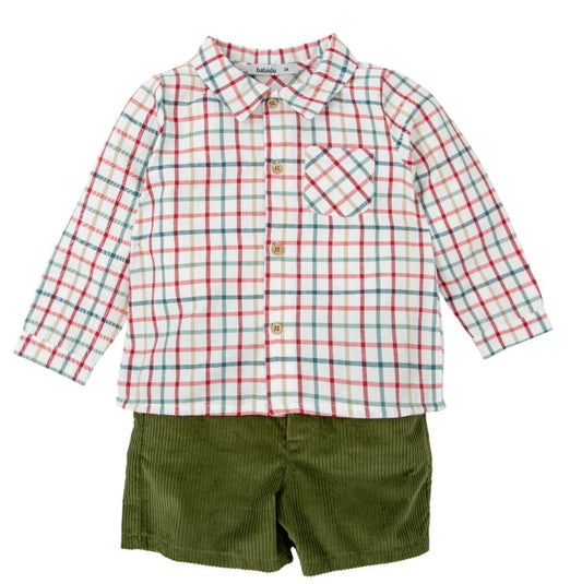 42662 Red Green Plaid Shorts Set